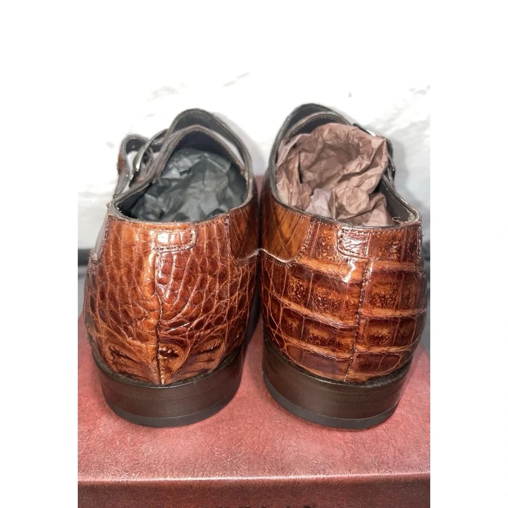 Mezlan Gables 13778-F Cognac Alligator‎ Monk Strap 8.5M Handmade Spain NIB Shoes